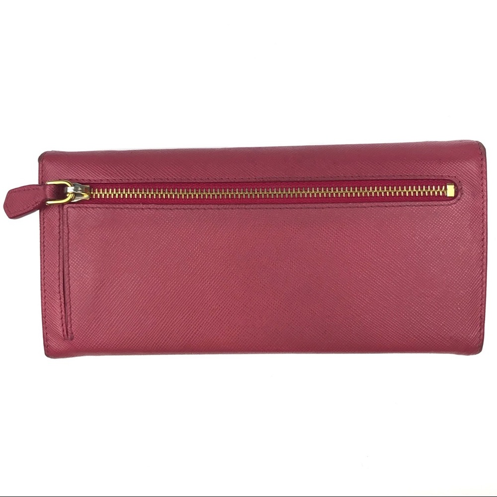 PRADA Wallet Fiocco Bow Peonia Pink Saffiano Lux Leather Gold Hardware - Picture 2 of 14